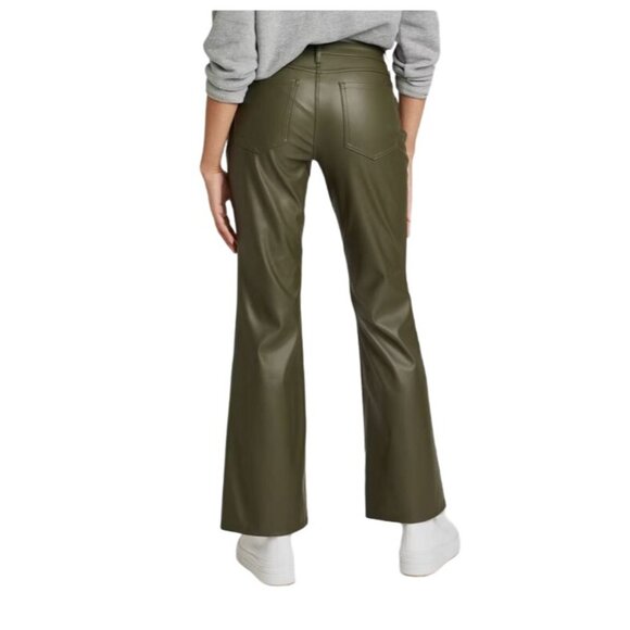 Wild Fable Faux Leather Low-Rise Flare Jeans in Olive Green Size 4 - Picture 3 of 8